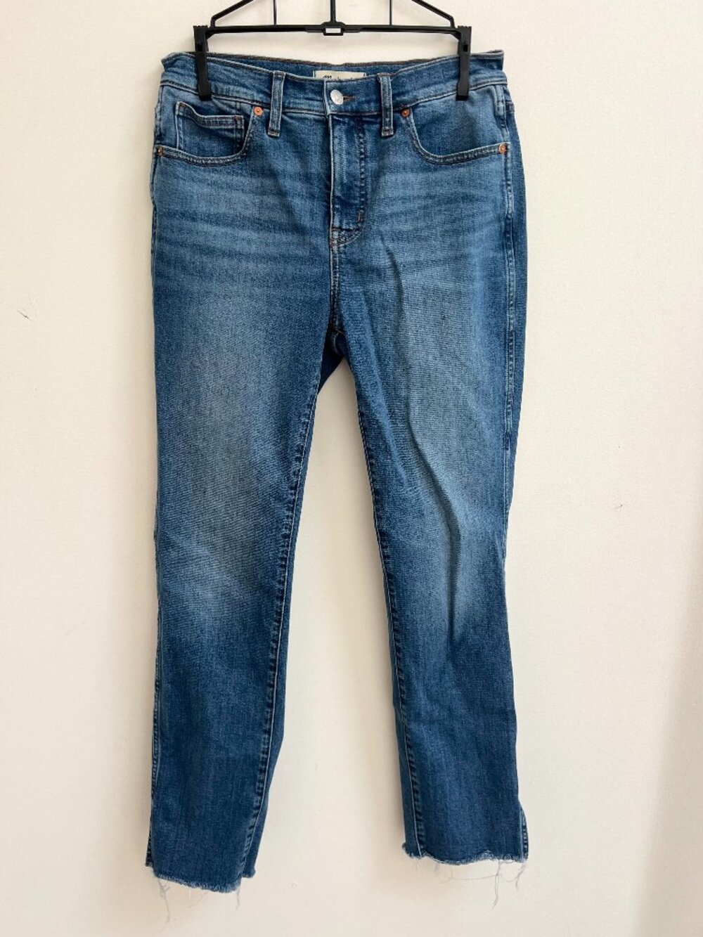 Madewell Mid Rise Stovepipe Straight Leg Raw Step Hem Jeans Wash 29